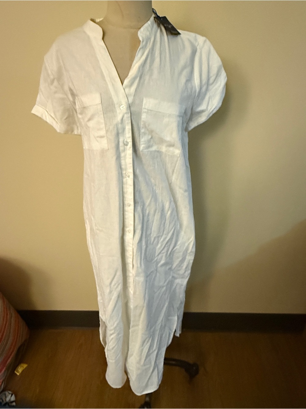 Saks Fifth Avenue Black Label White Short-Sleeve Maxi Shirt Dress